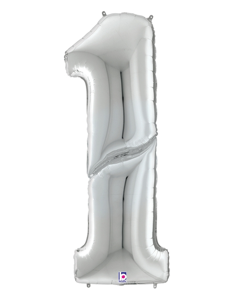 64in Betallic Silver Number 1 Gigaloons - Joker Party Supply
