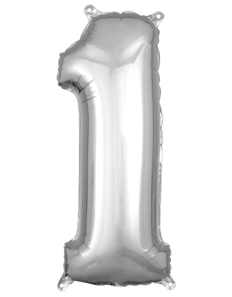 26in Anagram Silver Number 1 Balloon - Joker Party Supply