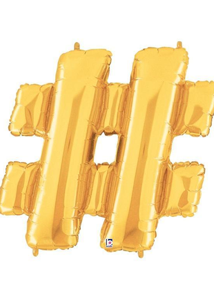 34in Betallic Gold # Hashtag Symbol Megaloons - Joker Party Supply