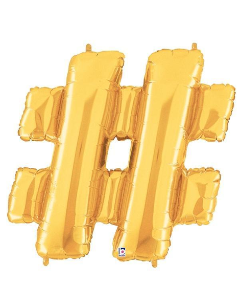 34in Betallic Gold # Hashtag Symbol Megaloons - Joker Party Supply