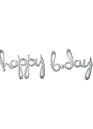 76in Anagram Silver Script Phrase Happy B.Day Balloon