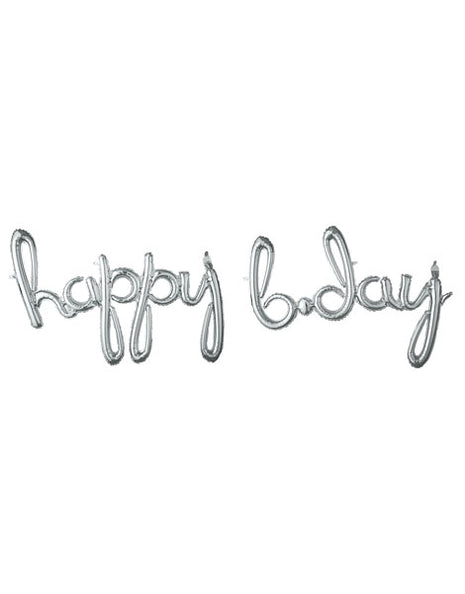 76in Anagram Silver Script Phrase Happy B.Day Balloon