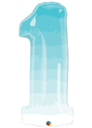 34in Qualatex Blue Ombre Number 1 Balloon - Joker Party Supply