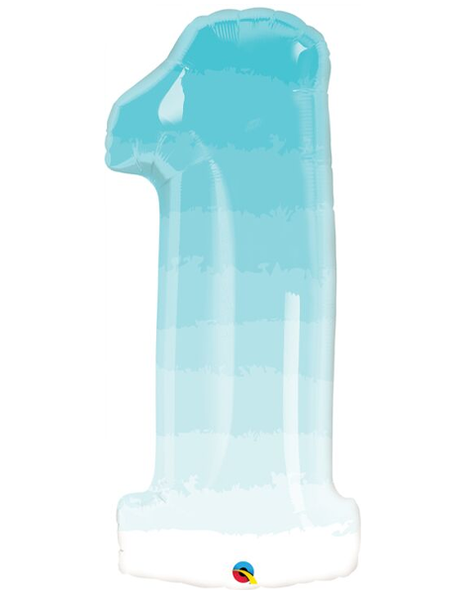 34in Qualatex Blue Ombre Number 1 Balloon - Joker Party Supply