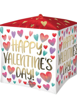 15in Anagram Happy Valentine's Day Painted Hearts Cubez Balloon