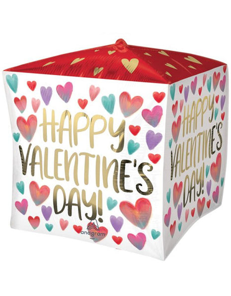 15in Anagram Happy Valentine's Day Painted Hearts Cubez Balloon