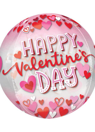 16in Anagram Happy Valentin's Day Pink & Red Hearts See-Thru Orbz Balloon