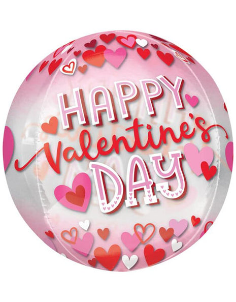 16in Anagram Happy Valentin's Day Pink & Red Hearts See-Thru Orbz Balloon