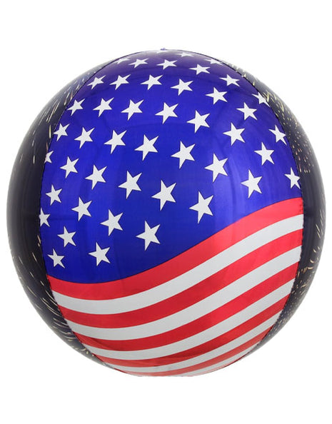 16in Anagram Stars, Stripes & Fireworks Orbz Balloon