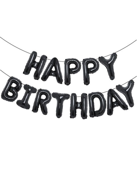 16in Black Happy Birthday Letter Banner Balloons