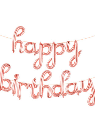 16in Rose Gold Script Happy Birthday Letter Banner Balloons