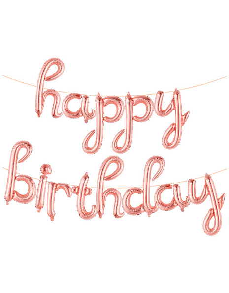 16in Rose Gold Script Happy Birthday Letter Banner Balloons