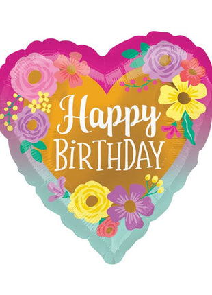 18in Anagram Happy Birthday Painted Flowers Balloon