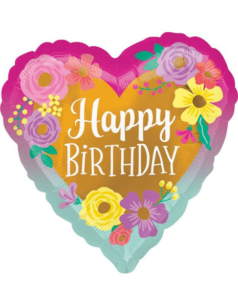 18in Anagram Happy Birthday Painted Flowers Balloon