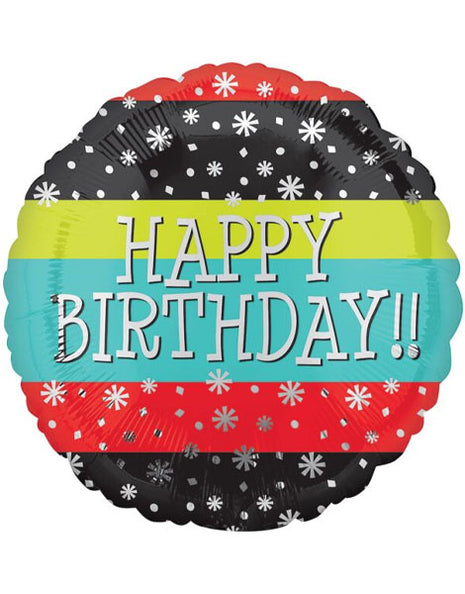 18in Anagram Birthday Confetti Stripes Balloon