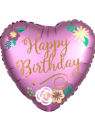 18in Anagram Birthday Satin Flowers Heart Balloon