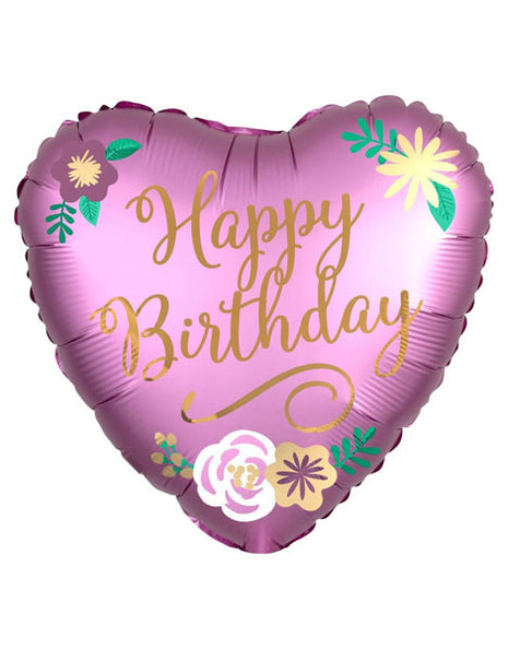 18in Anagram Birthday Satin Flowers Heart Balloon