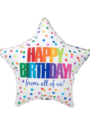18in Anagram Happy Birthday From All of Us Dots Balloon