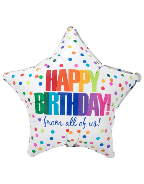 18in Anagram Happy Birthday From All of Us Dots Balloon