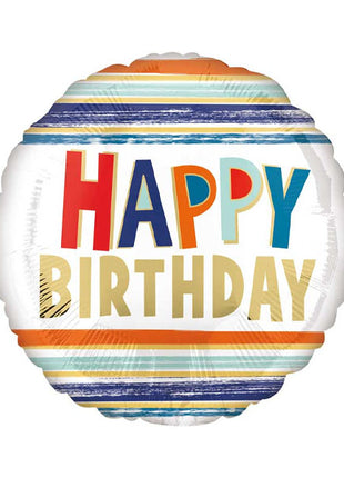 18in Anagram Happy Birthday Letters & Stripes Balloon