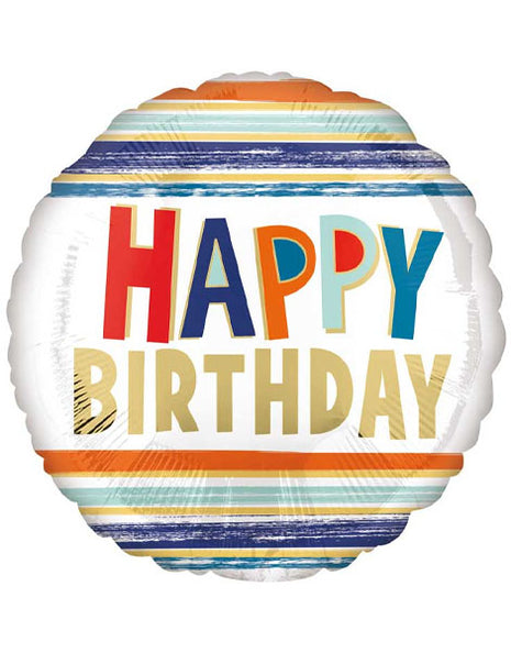 18in Anagram Happy Birthday Letters & Stripes Balloon