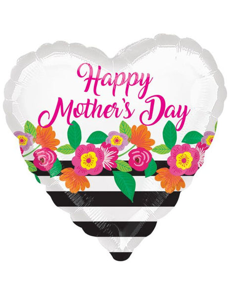 18in Anagram Happy Mother's Day Flowery Stripes Balloon
