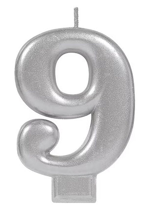Silver Number 9 Candle