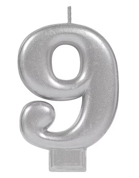 Silver Number 9 Candle