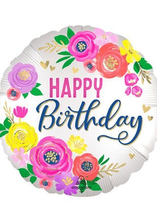 18in Anagram Satin Artful Floral Birthday Balloon