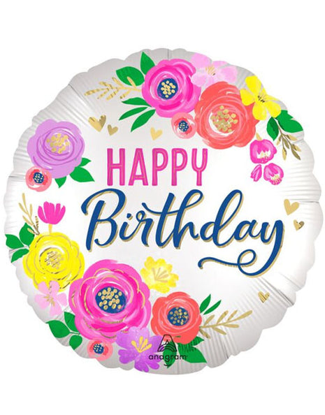 18in Anagram Satin Artful Floral Birthday Balloon