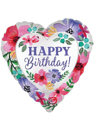 18in Anagram Satin Happy Birthday Floral Heart Balloon