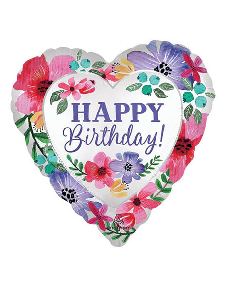 18in Anagram Satin Happy Birthday Floral Heart Balloon
