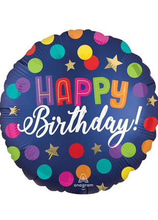 18in Anagram Happy Birthday Blue Confetti Balloon
