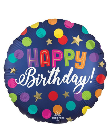 18in Anagram Happy Birthday Blue Confetti Balloon