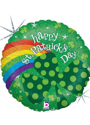 18in Betallic Happy St. Patrick’s Day Rainbow Holographic Balloon
