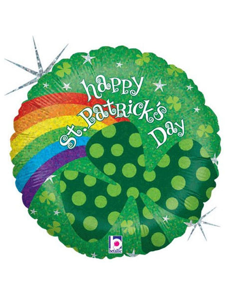18in Betallic Happy St. Patrick’s Day Rainbow Holographic Balloon
