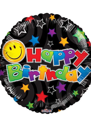 18in ConverUSA Birthday Smiley Black Balloon