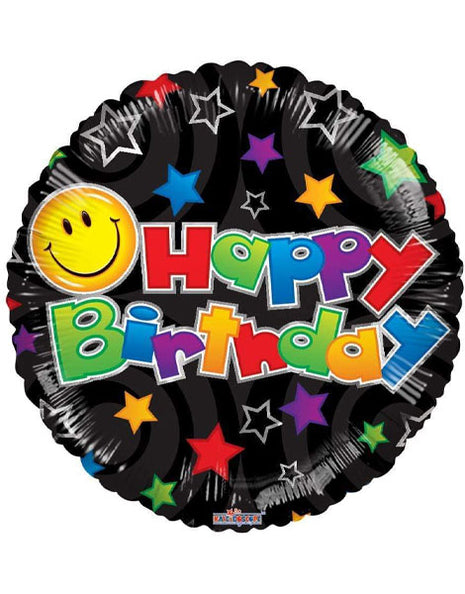 18in ConverUSA Birthday Smiley Black Balloon