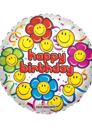 18in ConverUSA Happy Birthday Flower Smiley Faces Balloon