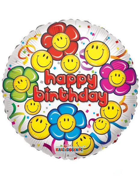 18in ConverUSA Happy Birthday Flower Smiley Faces Balloon