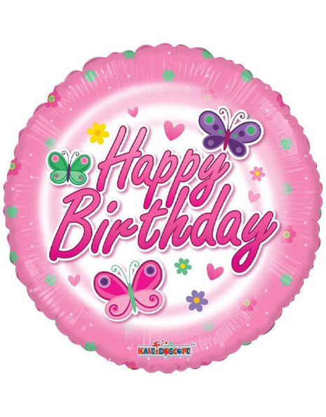 18in ConverUSA Happy Birthday Pink Butterflies Balloon