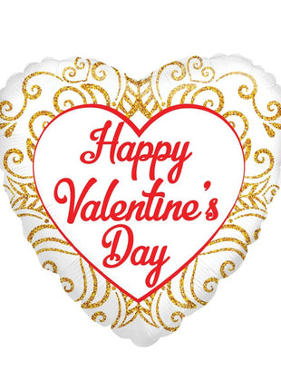 18in ConverUSA Happy Valentine's Day Heart White Gold Balloon
