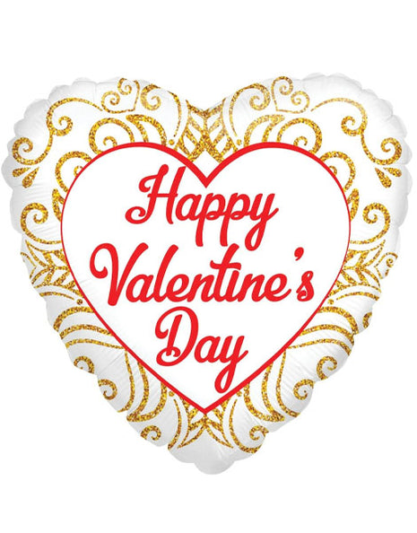 18in ConverUSA Happy Valentine's Day Heart White Gold Balloon