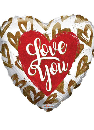 18in ConverUSA I Love You Golden Hearts Holographic Balloon