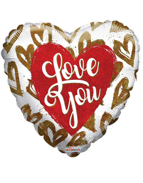 18in ConverUSA I Love You Golden Hearts Holographic Balloon