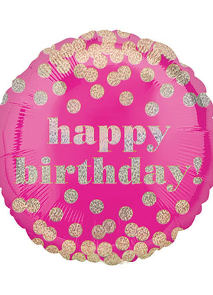 18in Anagram Happy Birthday Dotty Holographic Balloon