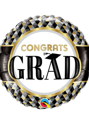 18in Qualatex Grad Black & Gold Patterns Balloon