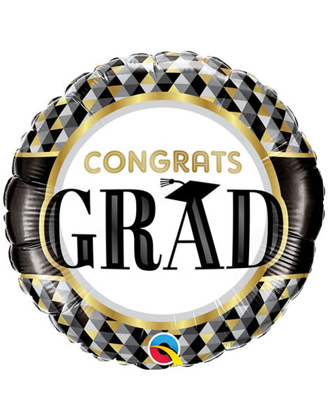 18in Qualatex Grad Black & Gold Patterns Balloon