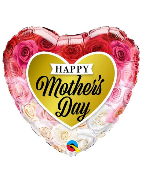 18in Qualatex Mother's Day Roses Gold Heart Balloon