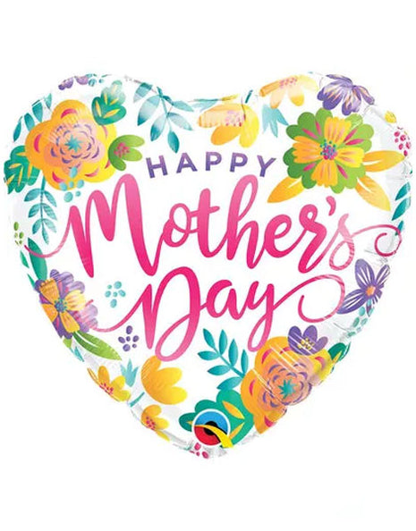 18in Qualatex Mother's Day Spring Floral White Heart Baloon